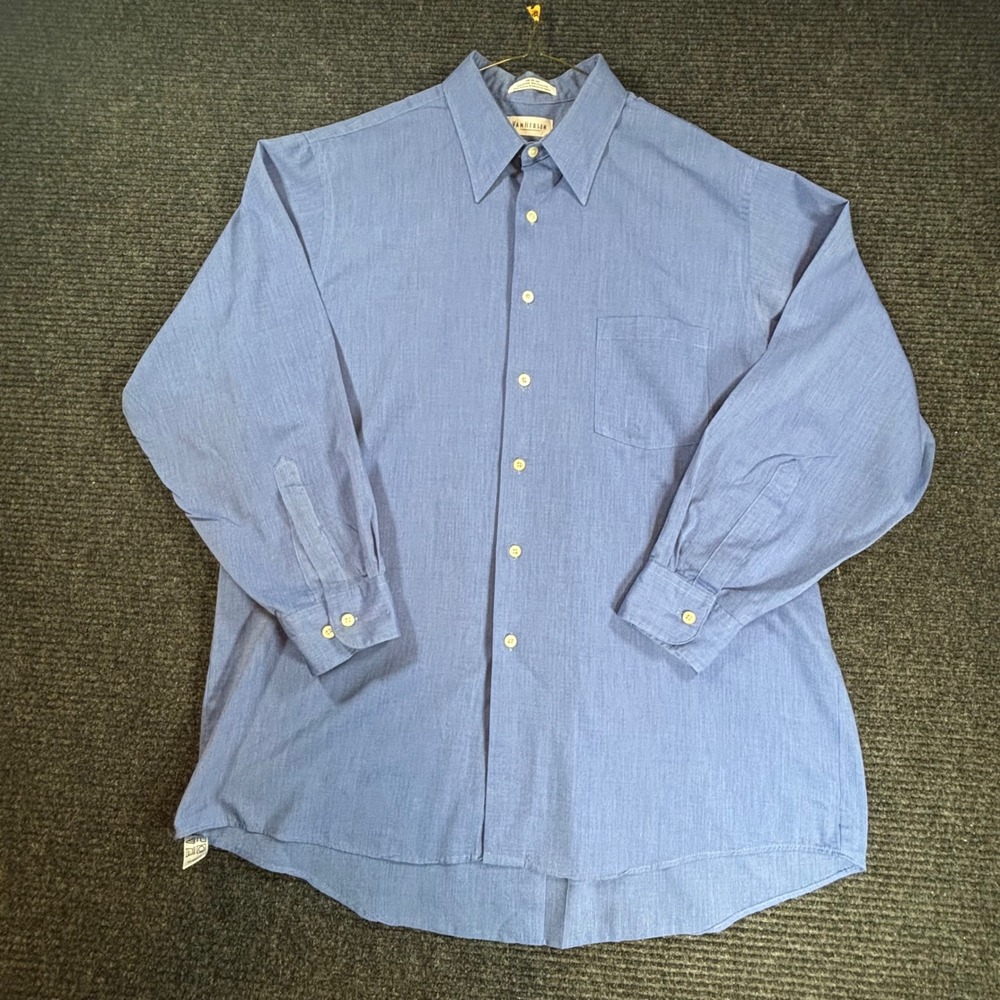 Van Heusen Mens Blue End On End Dress Shirt Long Sleeve Button Down 17 32/33 USA